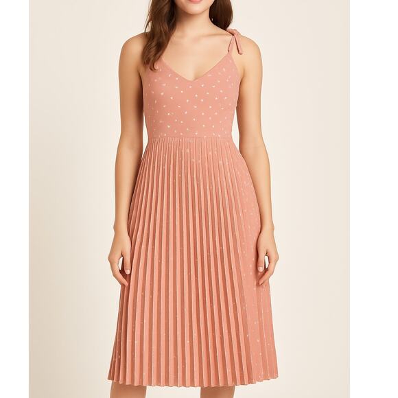 VICI Polka Dot Pleated Midi Sundress Pink White Women’s Size Medium - Picture 1 of 11